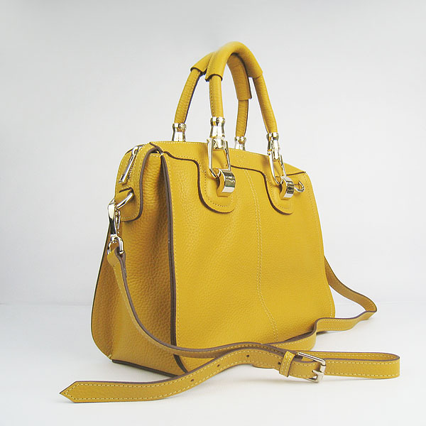 Replica Hermes New Arrival Double-duty leather handbag Yellow 60669